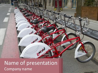 A Row Of Bikes Parked Next To Each Other PowerPoint Template