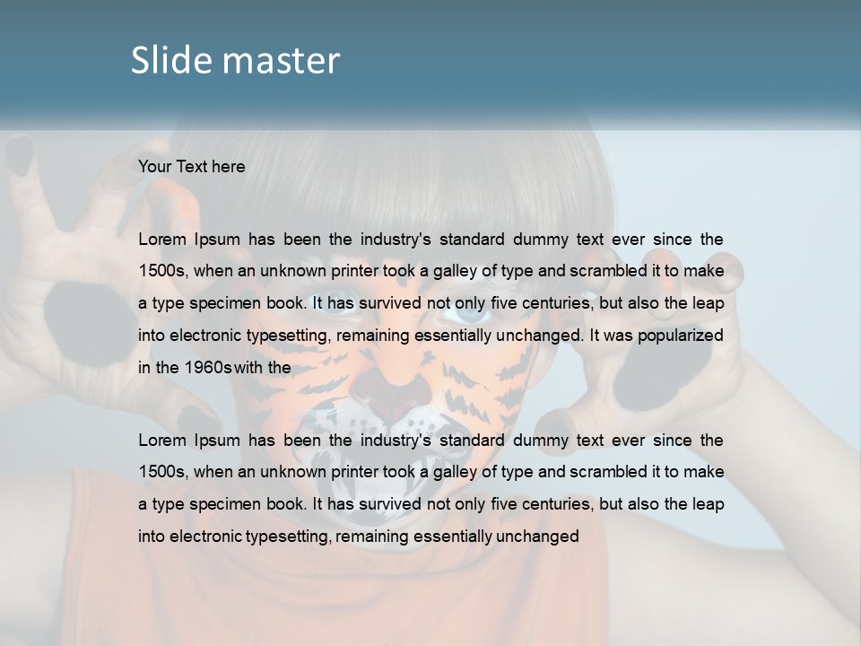 A Young Boy With A Tiger Face Painted On His Face PowerPoint Template