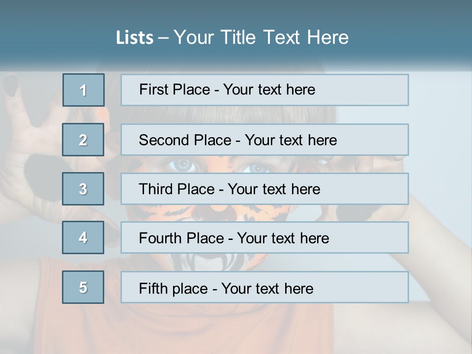 A Young Boy With A Tiger Face Painted On His Face PowerPoint Template