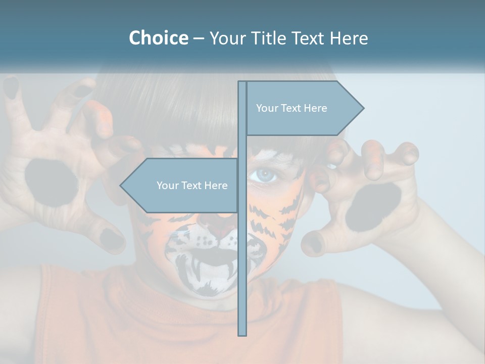 A Young Boy With A Tiger Face Painted On His Face PowerPoint Template
