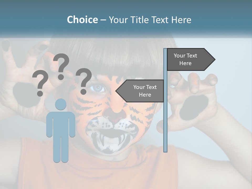 A Young Boy With A Tiger Face Painted On His Face PowerPoint Template