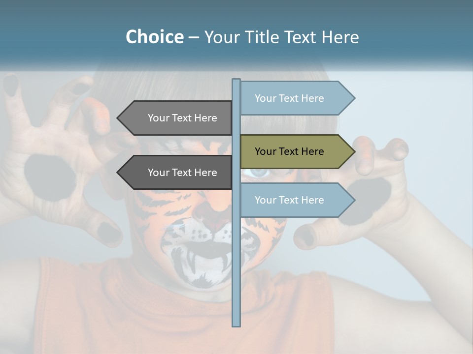 A Young Boy With A Tiger Face Painted On His Face PowerPoint Template
