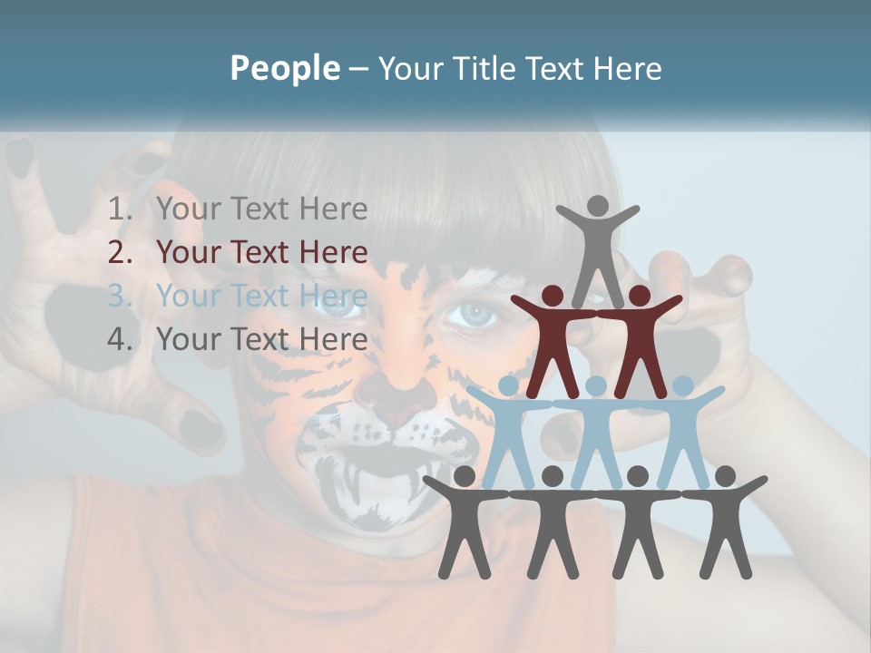 A Young Boy With A Tiger Face Painted On His Face PowerPoint Template