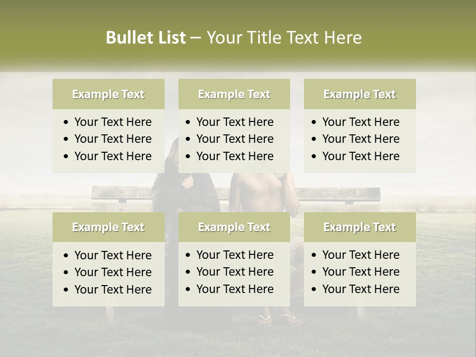 A Man And Woman Sitting On A Bench In A Field PowerPoint Template