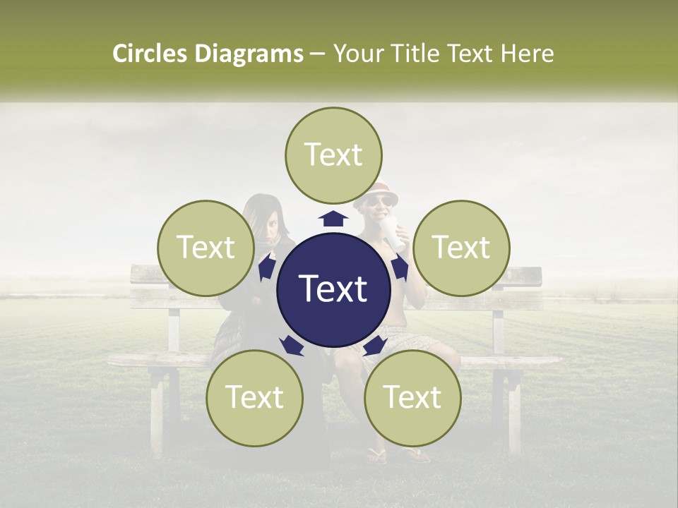 A Man And Woman Sitting On A Bench In A Field PowerPoint Template