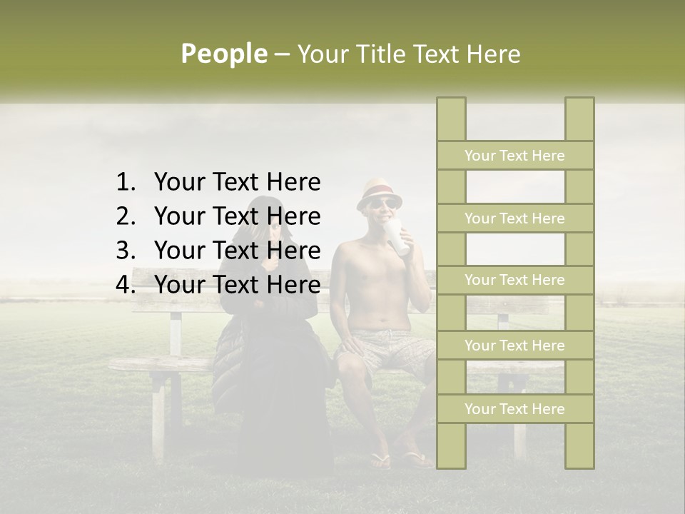 A Man And Woman Sitting On A Bench In A Field PowerPoint Template