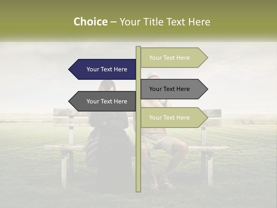 A Man And Woman Sitting On A Bench In A Field PowerPoint Template