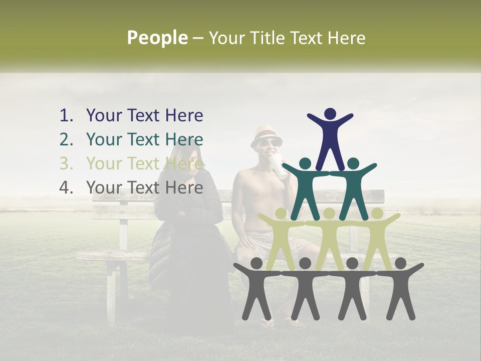 A Man And Woman Sitting On A Bench In A Field PowerPoint Template