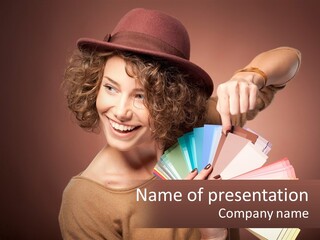 A Woman In A Brown Shirt And A Brown Hat Holding A Fan PowerPoint Template