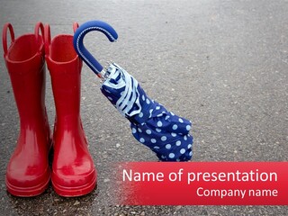 A Pair Of Red Rain Boots With An Umbrella PowerPoint Template