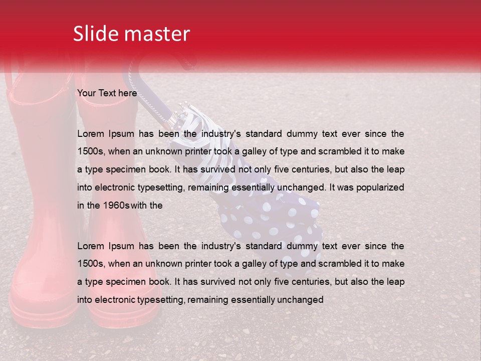 A Pair Of Red Rain Boots With An Umbrella PowerPoint Template