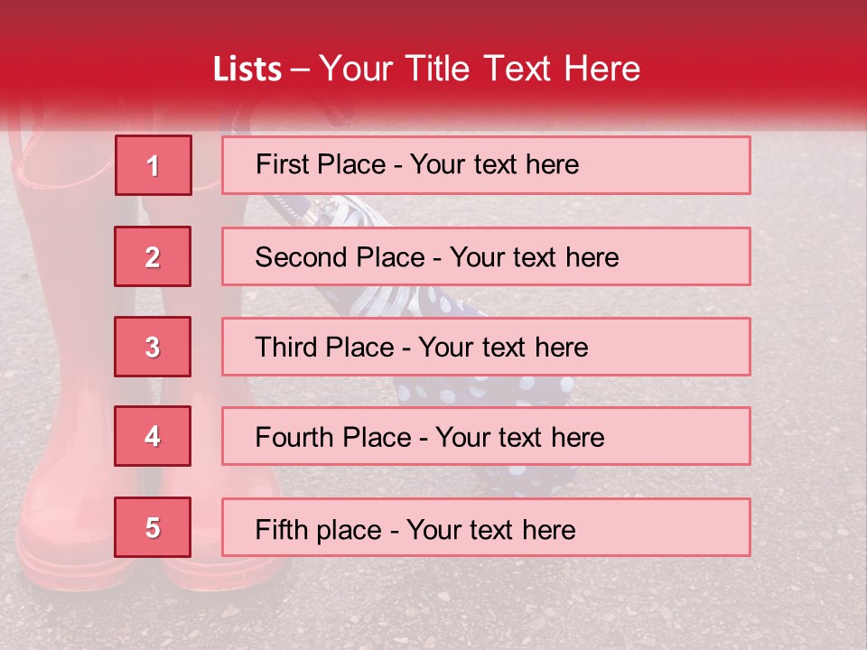 A Pair Of Red Rain Boots With An Umbrella PowerPoint Template