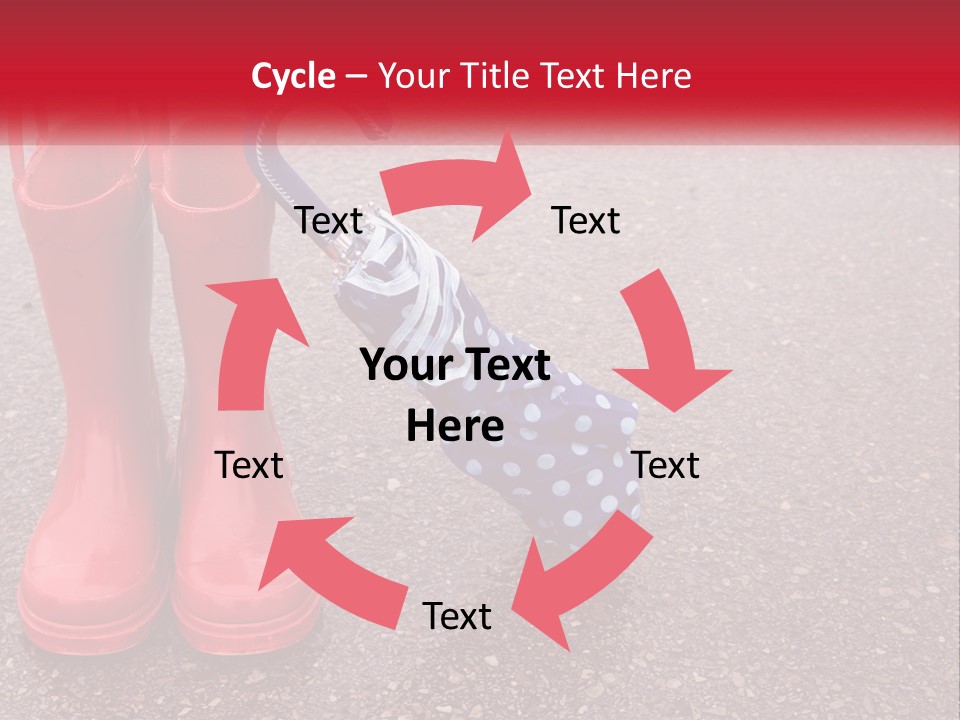 A Pair Of Red Rain Boots With An Umbrella PowerPoint Template