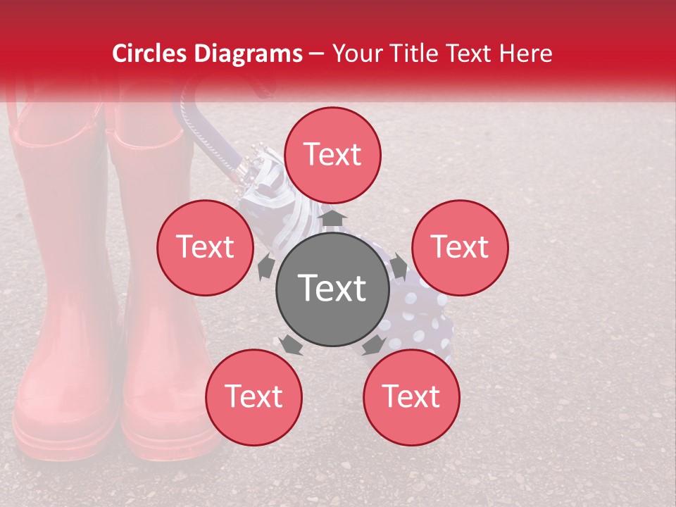 A Pair Of Red Rain Boots With An Umbrella PowerPoint Template