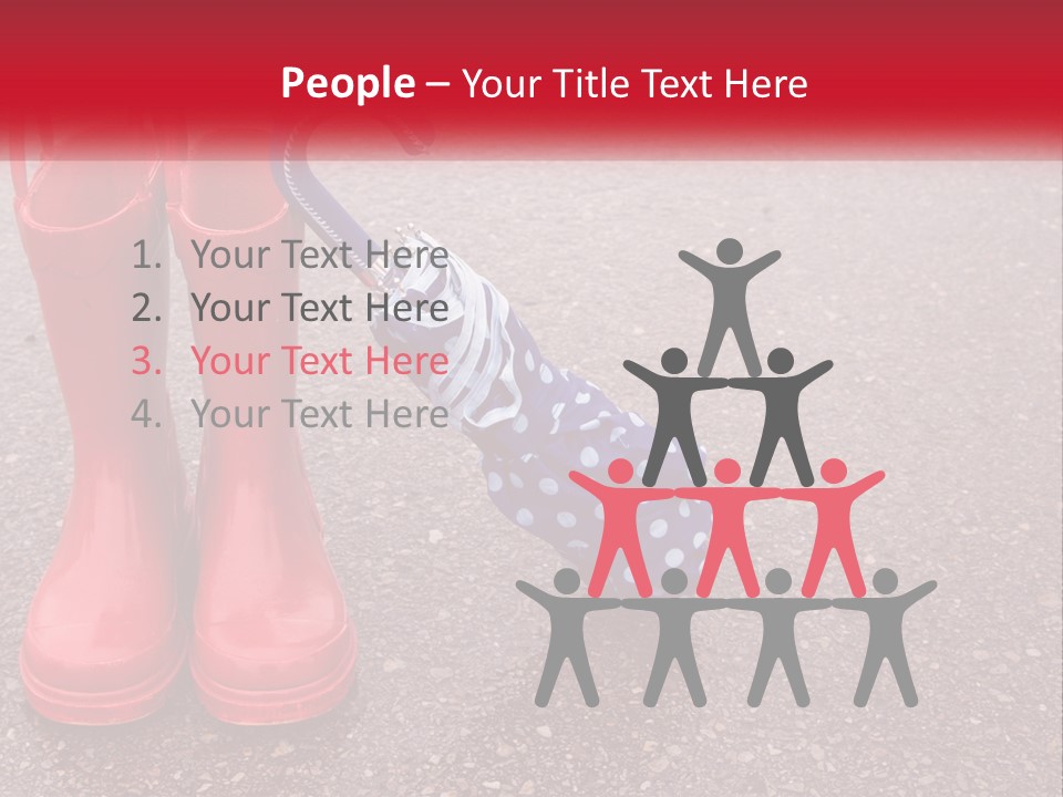 A Pair Of Red Rain Boots With An Umbrella PowerPoint Template
