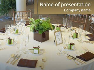 A Table With Place Settings And Place Cards On It PowerPoint Template