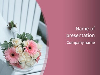 A Bouquet Of Flowers Sitting On A White Bench PowerPoint Template