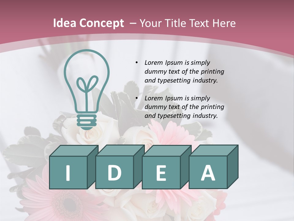 A Bouquet Of Flowers Sitting On A White Bench PowerPoint Template