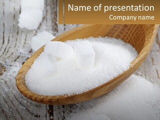 A Wooden Spoon Filled With Sugar On Top Of A Table PowerPoint Template