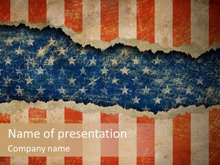 A Torn American Flag With The Words Name Of Presentation On It PowerPoint Template