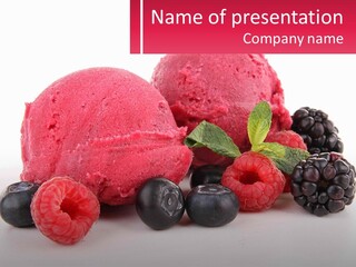 A Scoop Of Ice Cream Surrounded By Berries And Raspberries PowerPoint Template