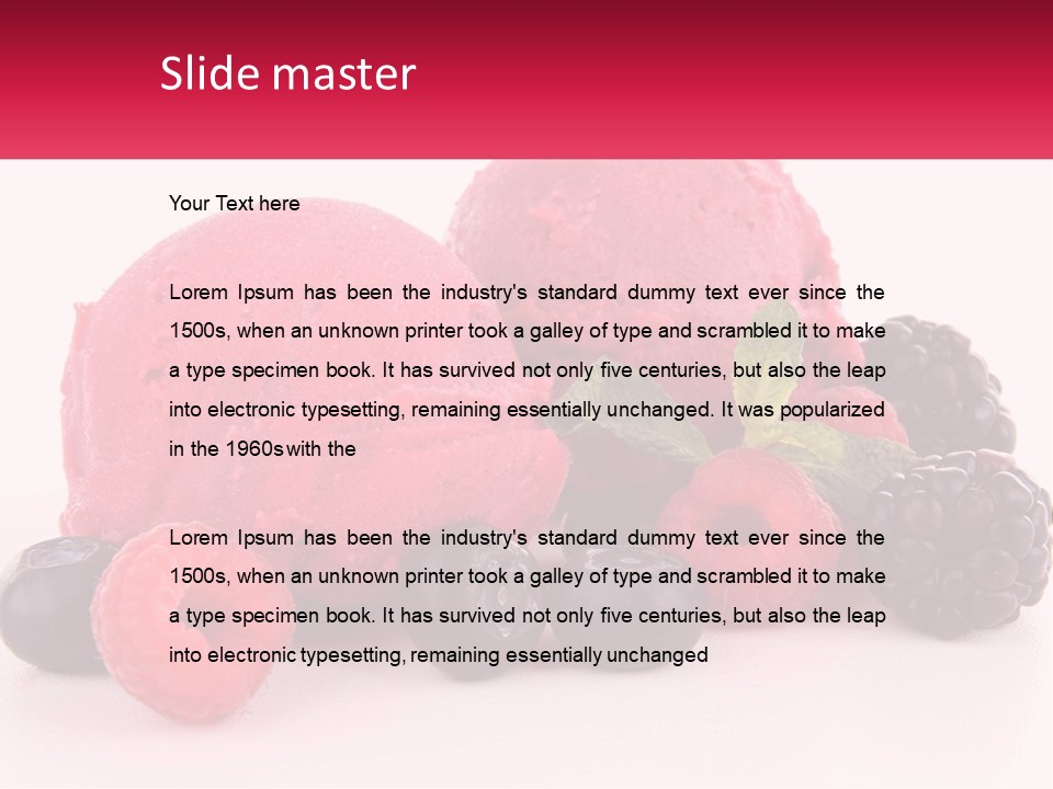 A Scoop Of Ice Cream Surrounded By Berries And Raspberries PowerPoint Template