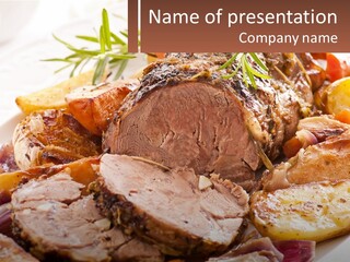 A Plate Of Roast With Potatoes And Carrots PowerPoint Template