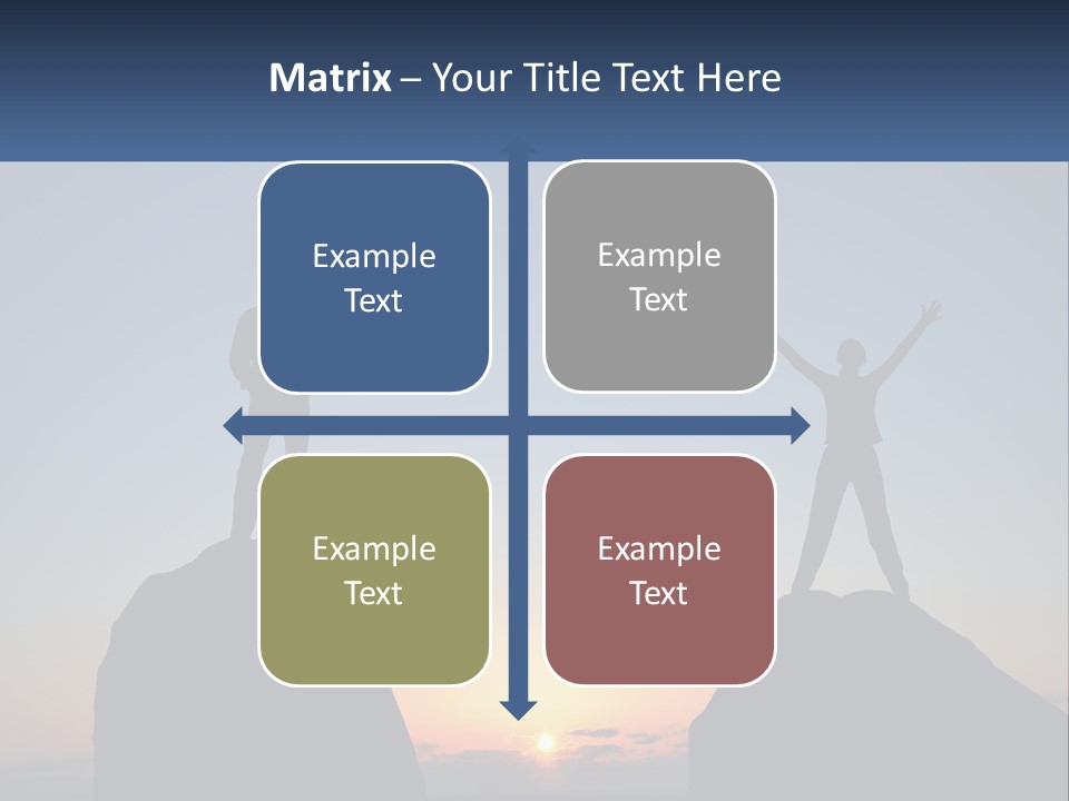 Two People Standing On Top Of A Mountain With Their Arms In The Air PowerPoint Template