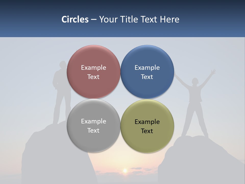 Two People Standing On Top Of A Mountain With Their Arms In The Air PowerPoint Template