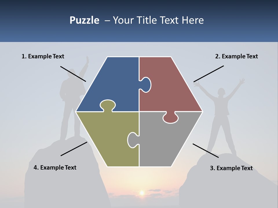 Two People Standing On Top Of A Mountain With Their Arms In The Air PowerPoint Template