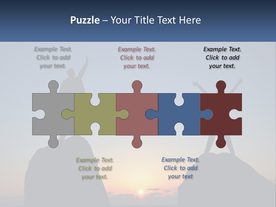 Two People Standing On Top Of A Mountain With Their Arms In The Air PowerPoint Template