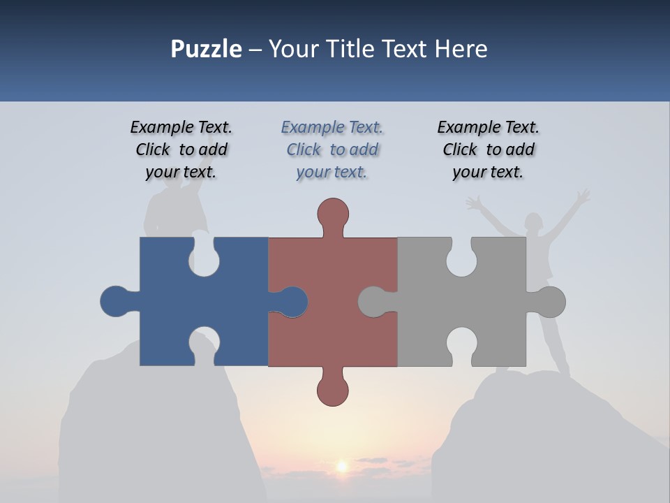 Two People Standing On Top Of A Mountain With Their Arms In The Air PowerPoint Template