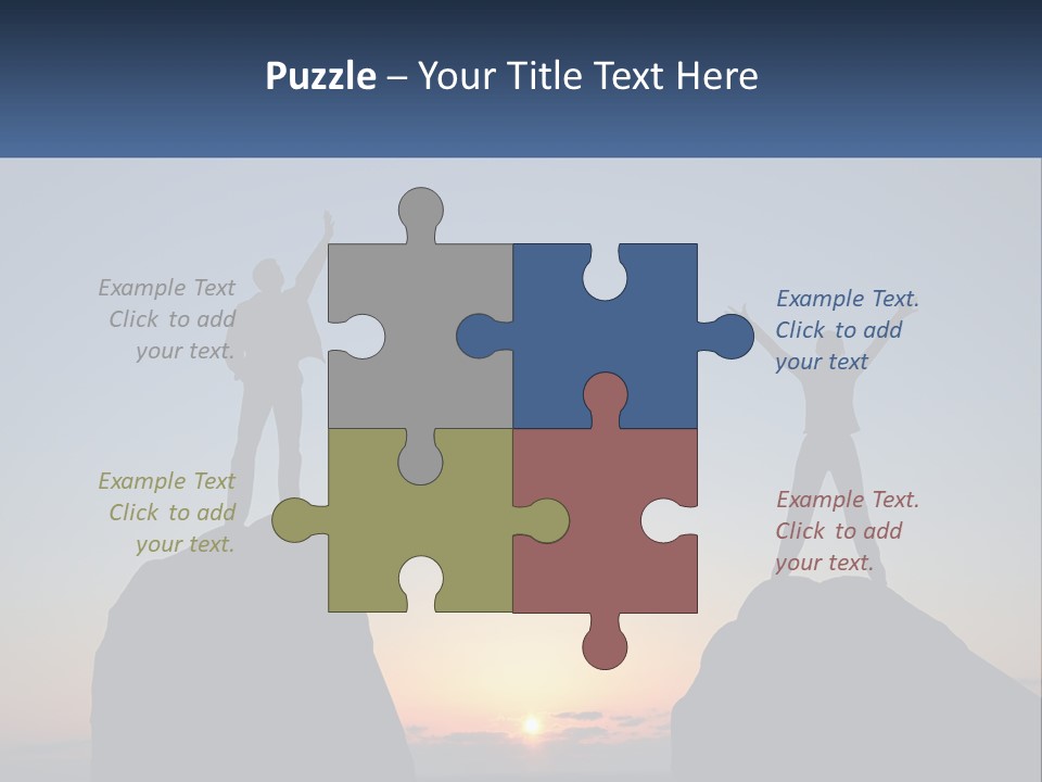 Two People Standing On Top Of A Mountain With Their Arms In The Air PowerPoint Template