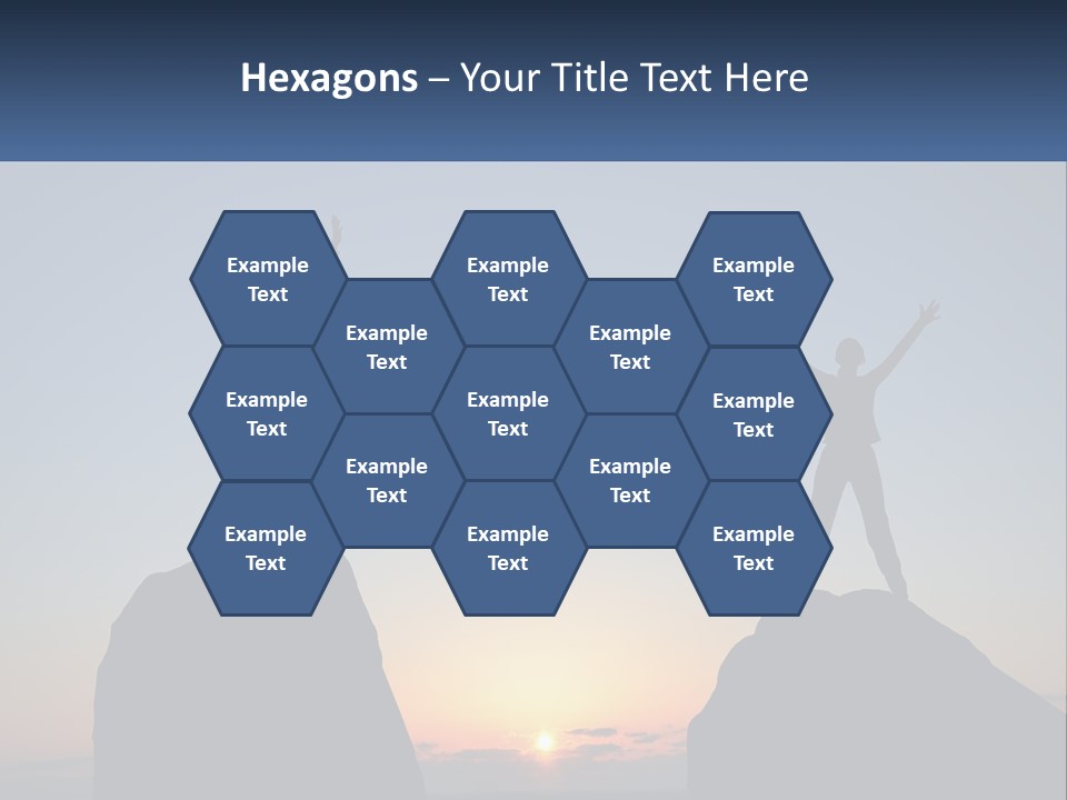 Two People Standing On Top Of A Mountain With Their Arms In The Air PowerPoint Template