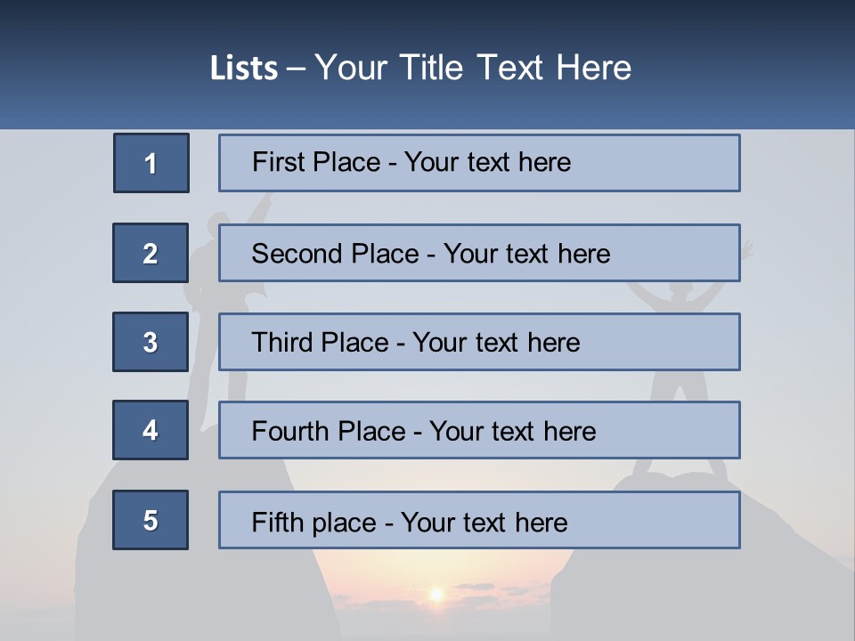 Two People Standing On Top Of A Mountain With Their Arms In The Air PowerPoint Template