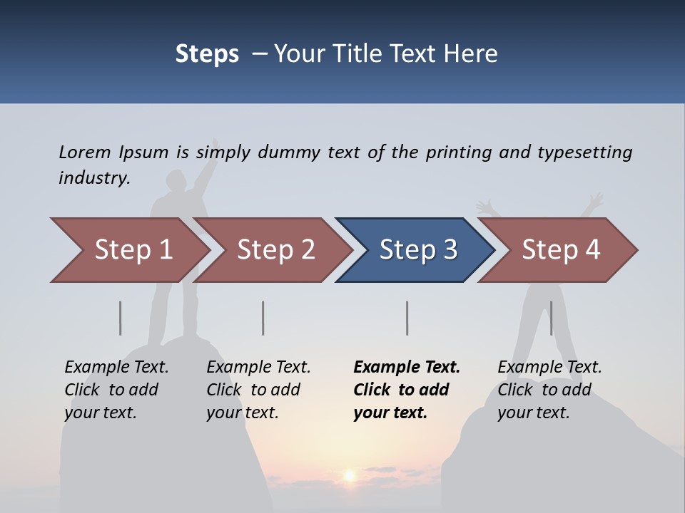 Two People Standing On Top Of A Mountain With Their Arms In The Air PowerPoint Template