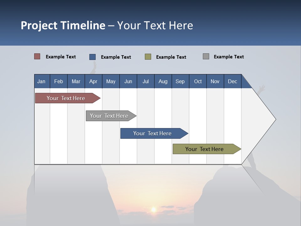 Two People Standing On Top Of A Mountain With Their Arms In The Air PowerPoint Template