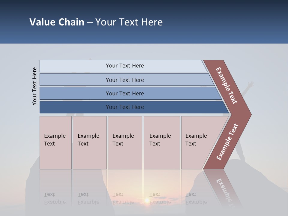 Two People Standing On Top Of A Mountain With Their Arms In The Air PowerPoint Template
