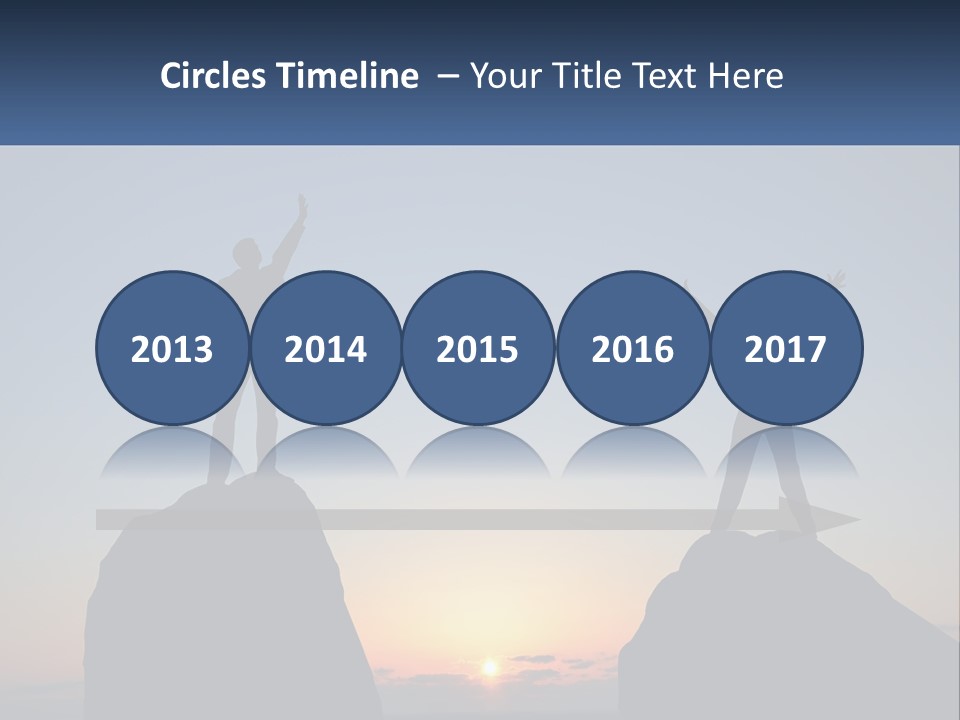 Two People Standing On Top Of A Mountain With Their Arms In The Air PowerPoint Template