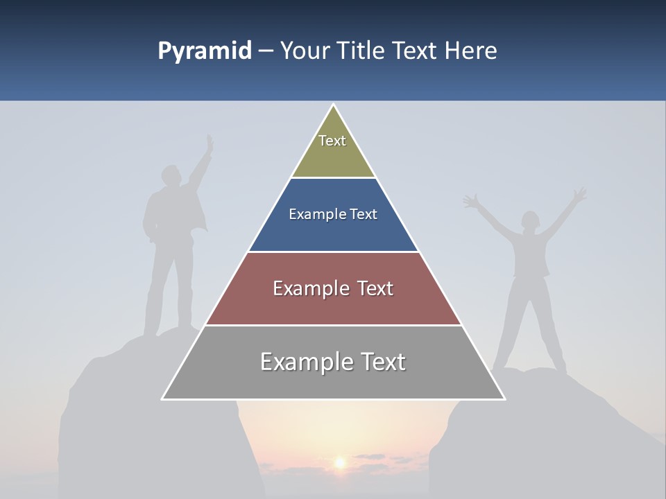 Two People Standing On Top Of A Mountain With Their Arms In The Air PowerPoint Template