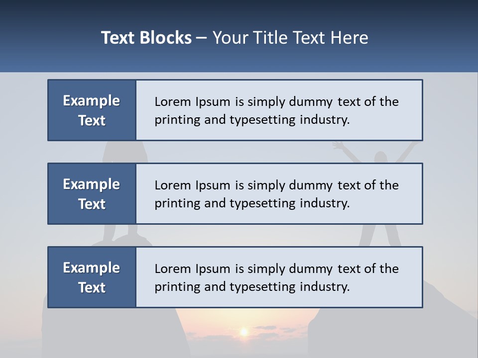 Two People Standing On Top Of A Mountain With Their Arms In The Air PowerPoint Template