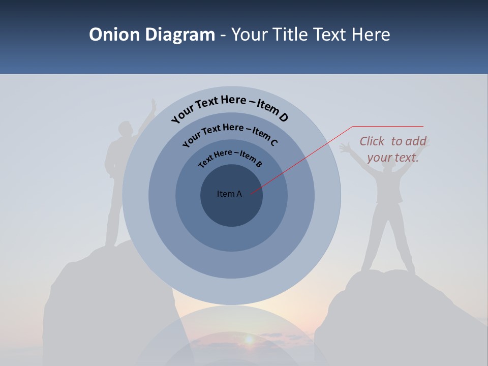 Two People Standing On Top Of A Mountain With Their Arms In The Air PowerPoint Template