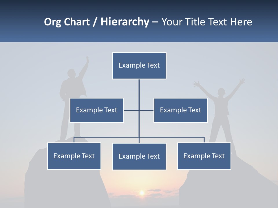 Two People Standing On Top Of A Mountain With Their Arms In The Air PowerPoint Template