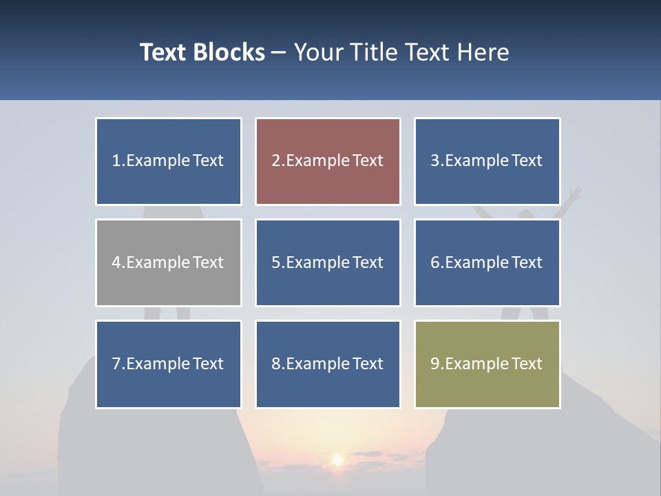 Two People Standing On Top Of A Mountain With Their Arms In The Air PowerPoint Template