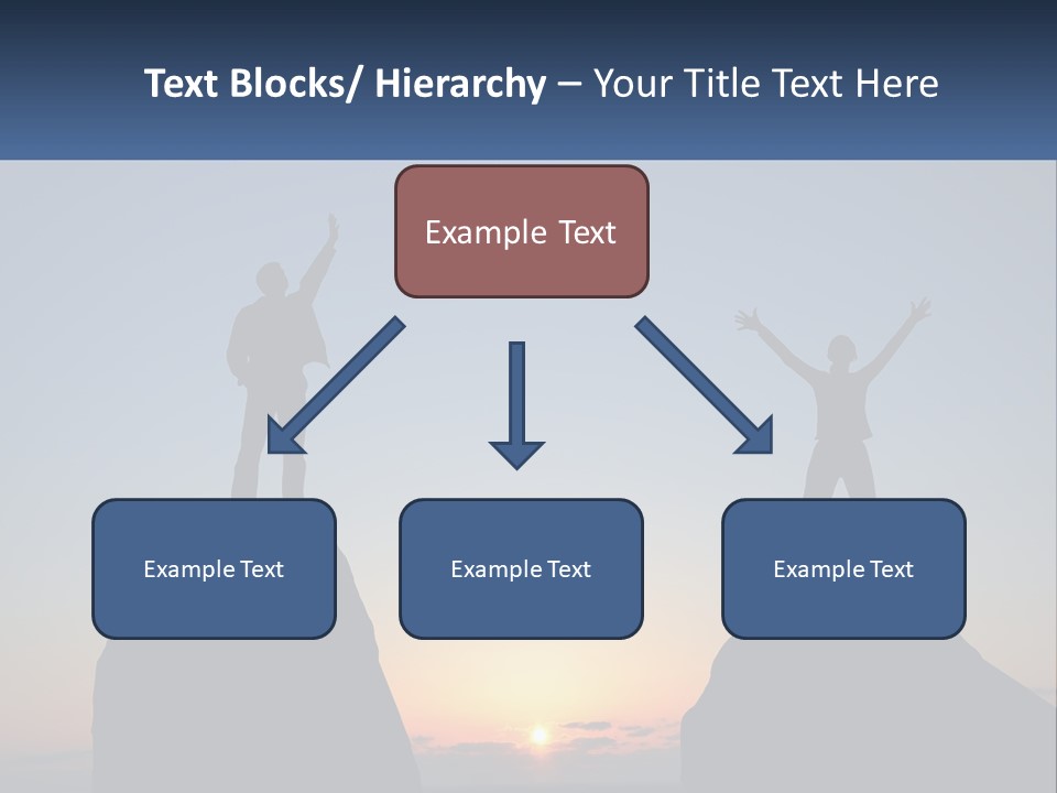 Two People Standing On Top Of A Mountain With Their Arms In The Air PowerPoint Template