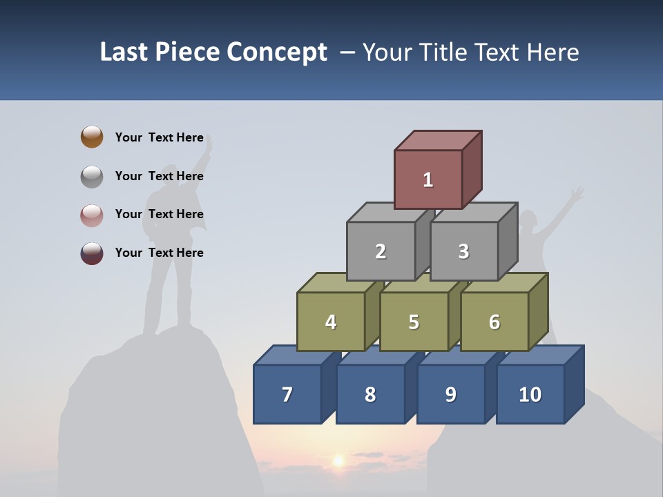 Two People Standing On Top Of A Mountain With Their Arms In The Air PowerPoint Template