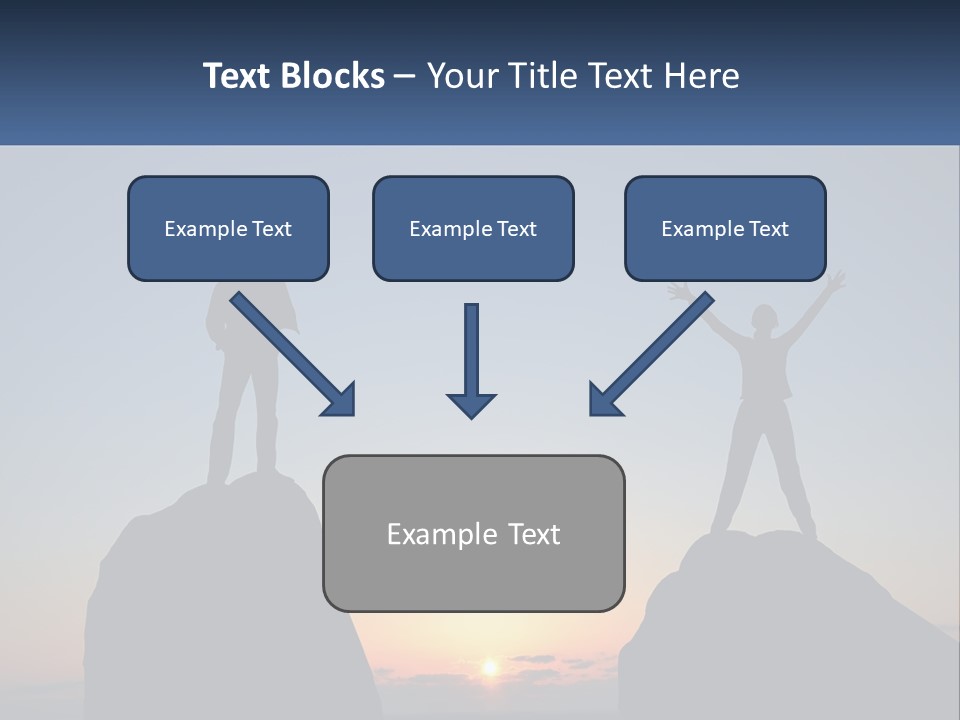 Two People Standing On Top Of A Mountain With Their Arms In The Air PowerPoint Template