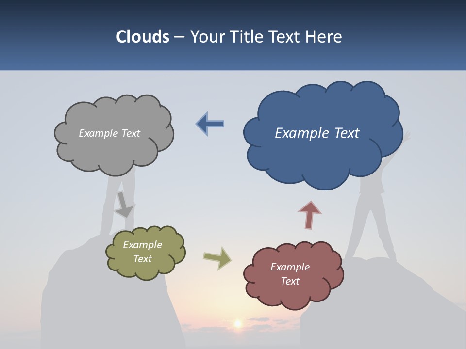 Two People Standing On Top Of A Mountain With Their Arms In The Air PowerPoint Template