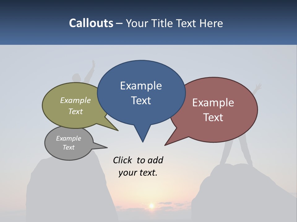 Two People Standing On Top Of A Mountain With Their Arms In The Air PowerPoint Template