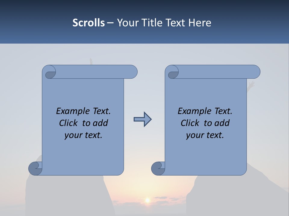 Two People Standing On Top Of A Mountain With Their Arms In The Air PowerPoint Template